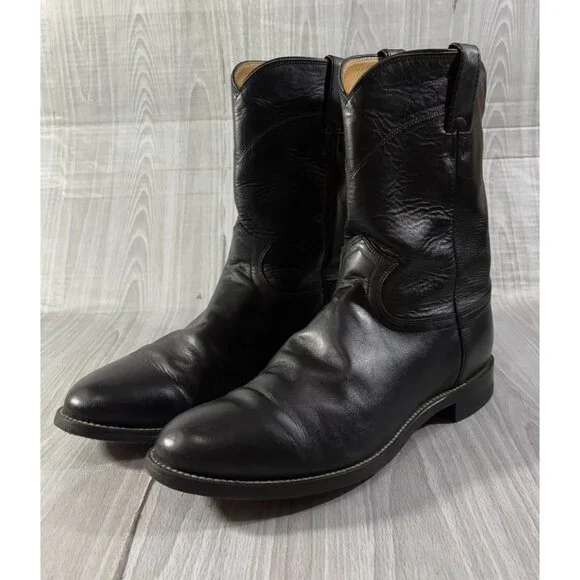 Justin 3133 Leather Roper Cowboy Boots 10.5 D color black USA - Picture 1 of 8